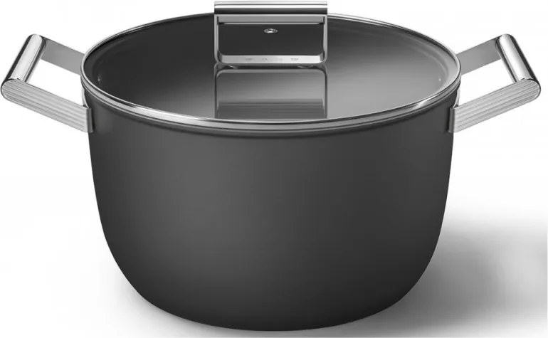 Тенджера SMEG CKFC2611BLM, 7.7 л, Ø26 см, Тефлоново покритие, До 250°C, Индукция, Черен