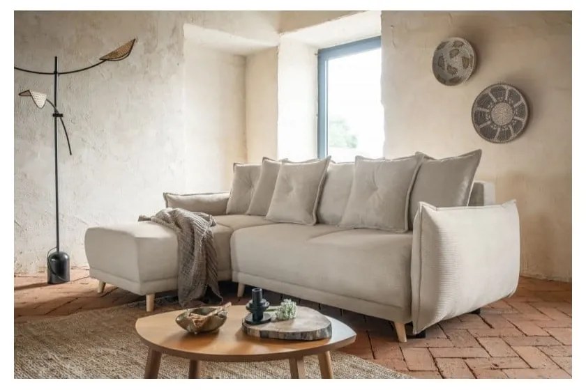 Бежов ъглов диван от велур (променлив) Lazy Lukka - Miuform