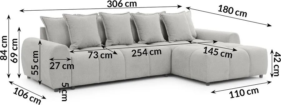 Светлосив ъглов диван (десен ъгъл) Albane – Ropez