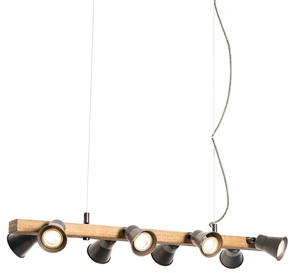 Ръстичен висящ аплик черен с дърво 8-светлина - Jelle