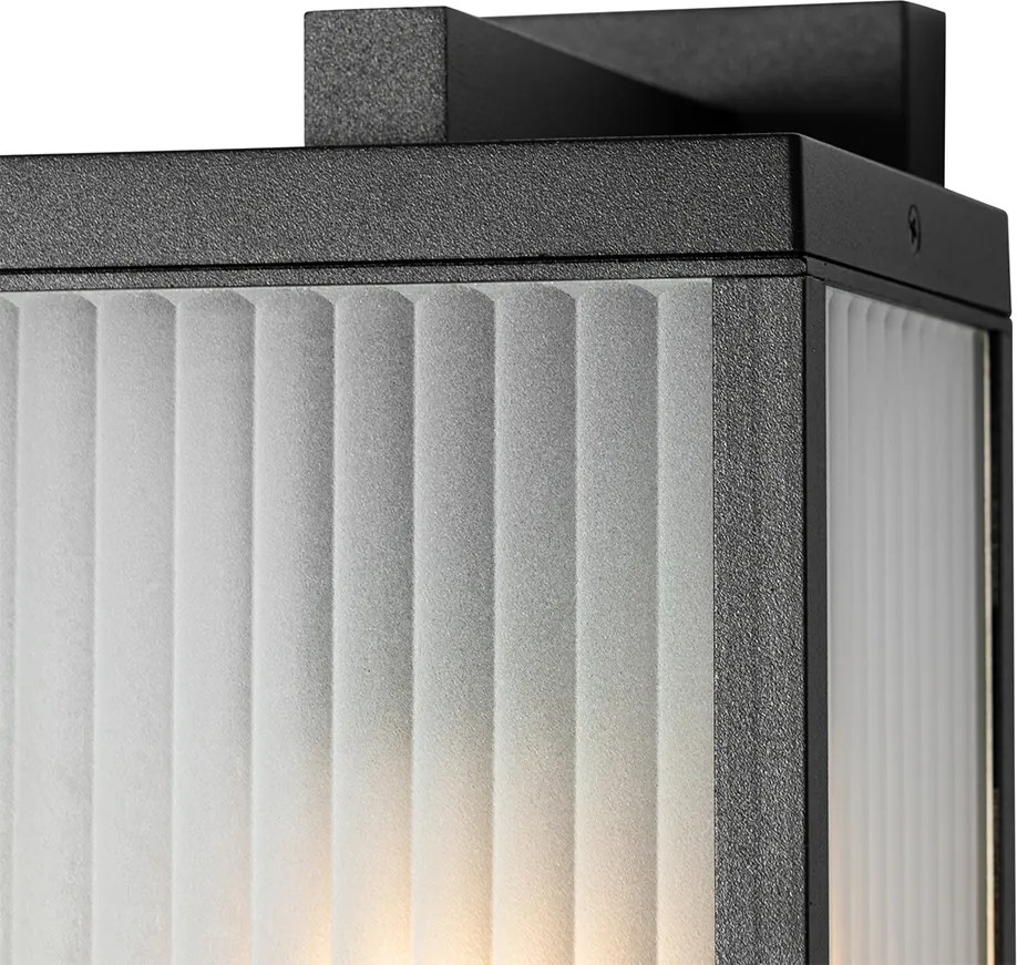 Външна стенна лампа черна с релефно стъкло и сензор за здрач - Charlois