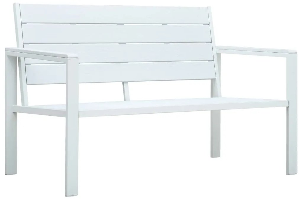 47870 vidaXL Градинска пейка, 120 cм, HDPE, бяла, имитация на дърво