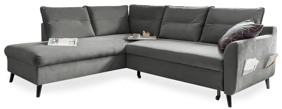 Светлосиво кадифено ъглово канапе L, ляв ъгъл Stylish Stan - Miuform