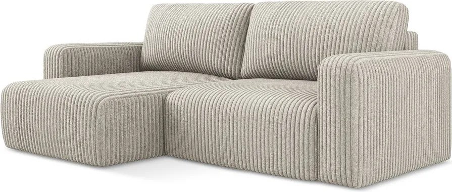 Бежов сгъваем/с място за съхранение ъглов диван от рипсено кадифе (ляв ъгъл) Kona – Makamii