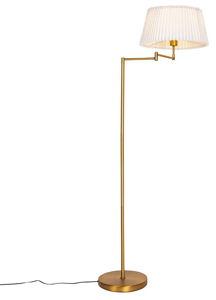 Подова лампа бронз с бяла плисирана абажур и регулируема ръка - Ladas Deluxe