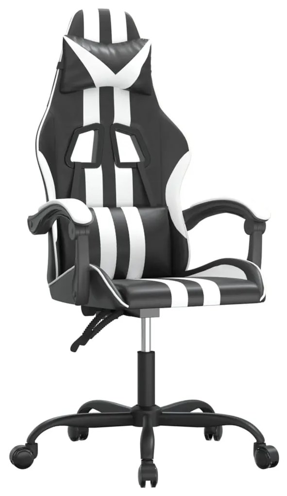 349524 vidaXL Въртящ гейминг стол, черно и бяло, изкуствена кожа