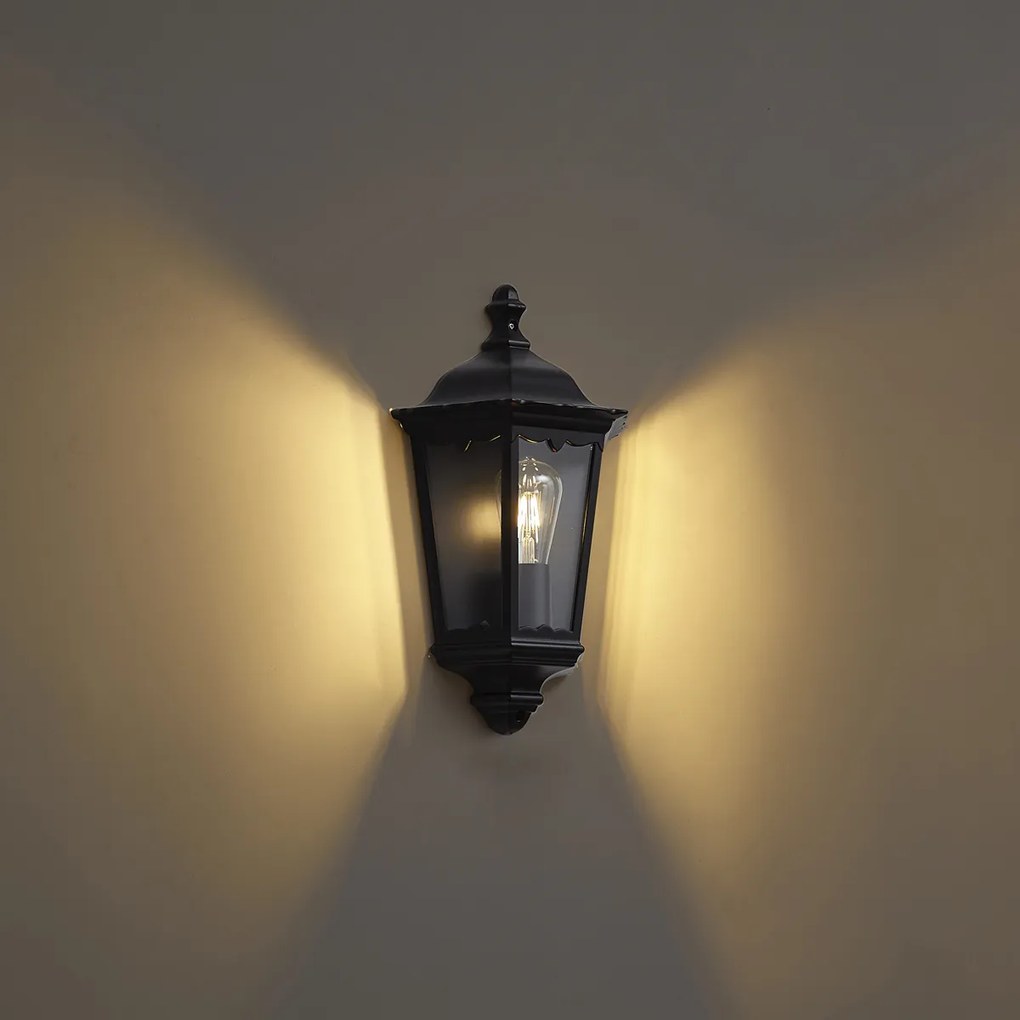 Класически външен стенен фенер черен IP44 - Havana Half