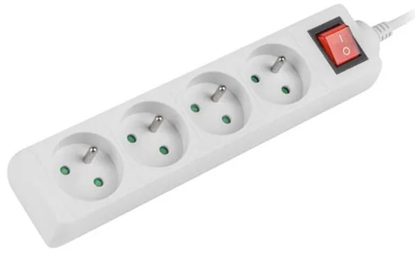 Разклонител LANBERG, 2.500W, 1.5 метра, 4 контакта, Защита от деца, Светлинен индикатор, ON/OFF бутон, Бял