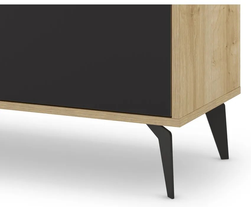 Нисък скрин с дъбов декор в черно - естествен цвят 140x79 cm Nola - Marckeric