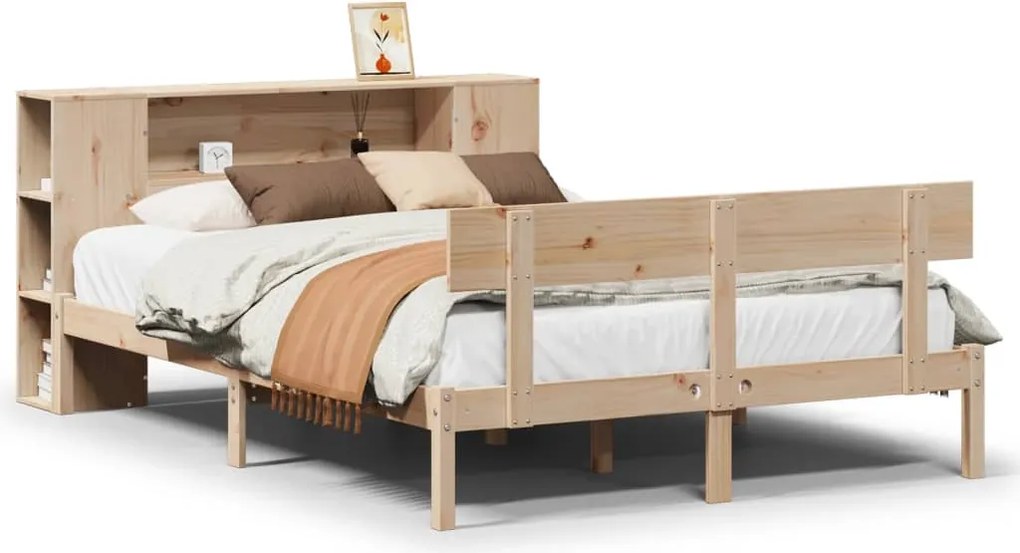 3321772 vidaXL Легло с етажерка за книги, без матрак, 120x200 см, бор масив