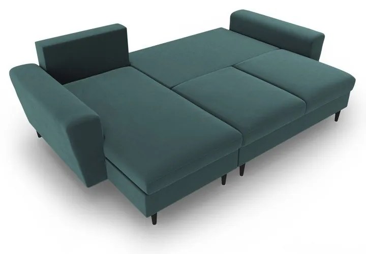 Кадифен разтегателен ъглов диван с място за съхранение в петролен цвят Kyoto – Cosmopolitan Design