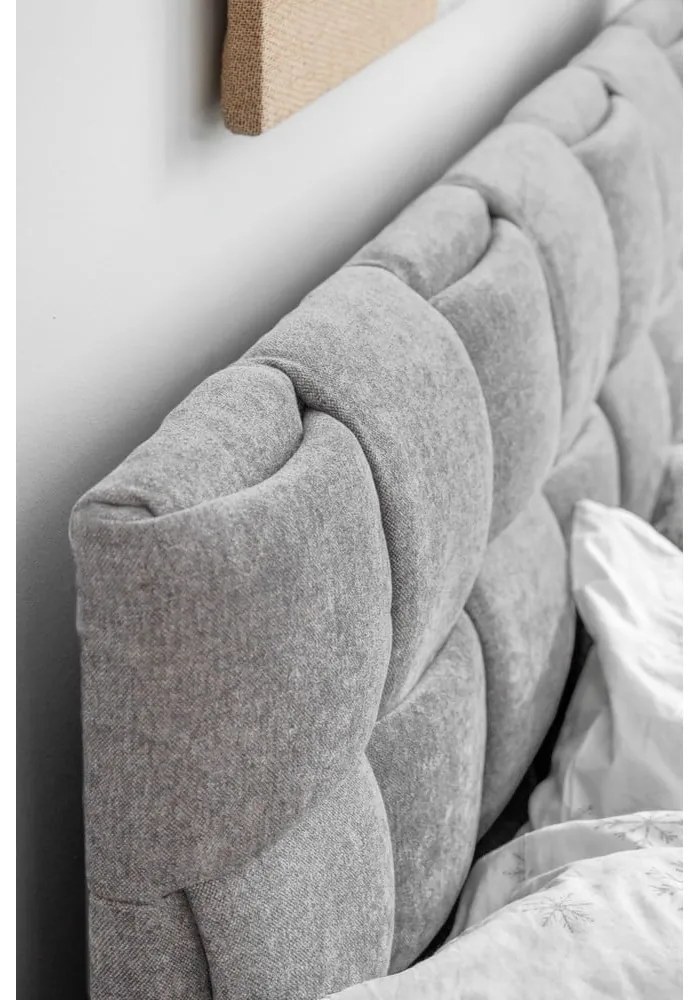 Светлосиво тапицирано двойно легло с включена подматрачна рамка 160x200 cm Eve – Miuform