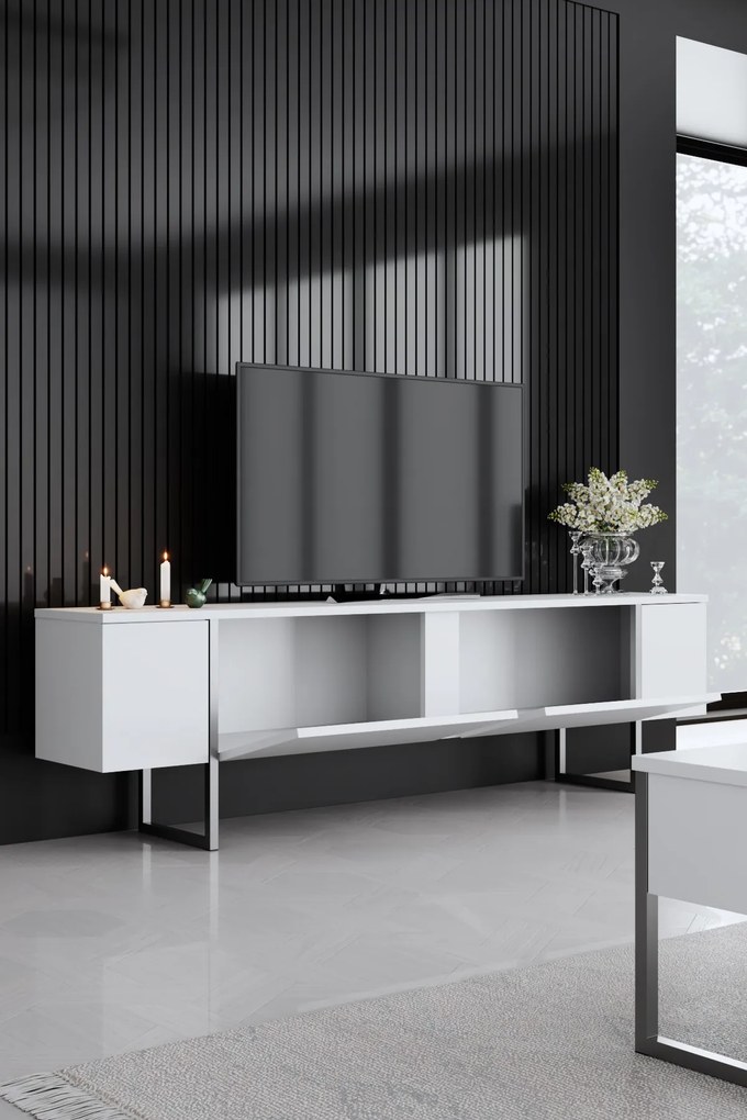 ТВ шкаф Luxe, цвят Бял Сребърен