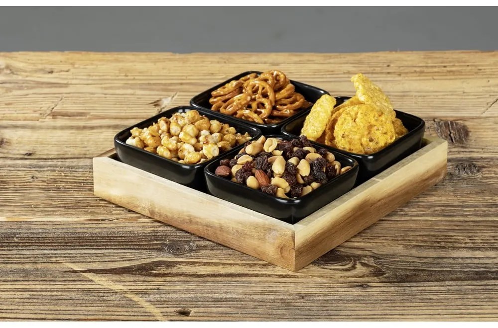 Черни керамични купи за сервиране в комплект от 4 части с поднос Elo - Wenko