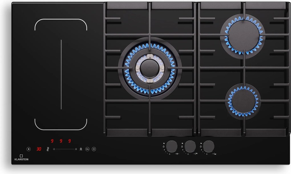 Klarstein MultiChef 5, индукционен и газов готварски плот, 5 зони за готвене, 3 газови горелки, 2 индукционни котлона, FlexZone