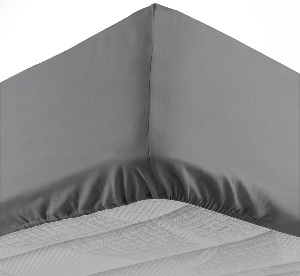 Антрацитен еластичен памучен чаршаф 160x200 cm Lina – douceur d'intérieur