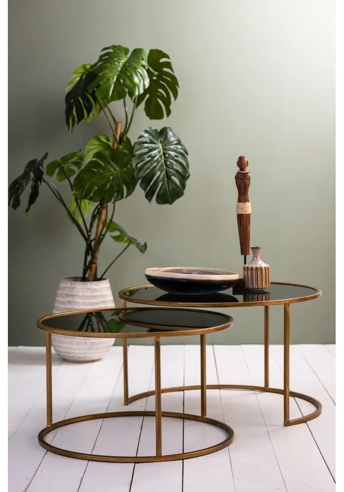 Стъклени кръгли масички за кафе в комплект от 2 бр. в златисто ø 75 см Duarte - Light &amp; Living