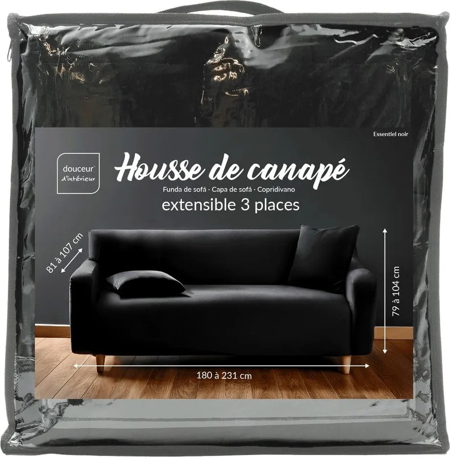 Черно триместно ластично покривало за диван Mila – douceur d'intérieur