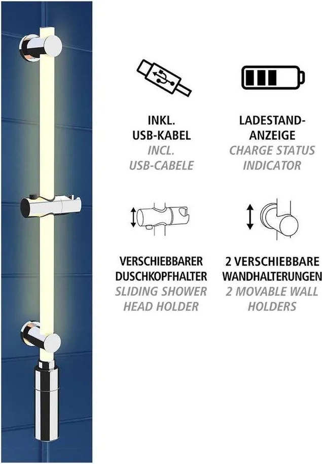 Стенна душ релса в сребрист цвят 74 cm LED – Wenko