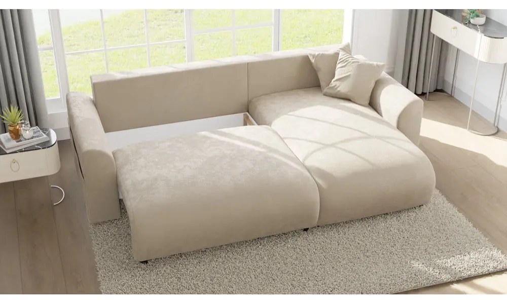 Бежов кадифен ъглов диван (променлив) Lorine – Ropez