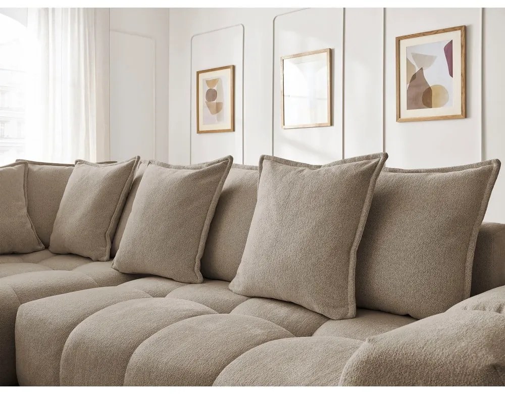 Кафяво-сив шенилов сгъваем/с място за съхранение ъглов диван (ляв ъгъл/L форма) Everest – Bobochic Paris