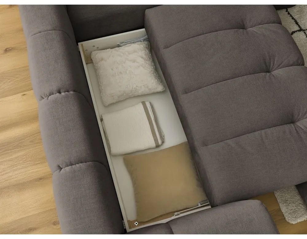 Кафяво-сив сгъваем/с място за съхранение ъглов диван (десен ъгъл/L форма) Fuji – Bobochic Paris