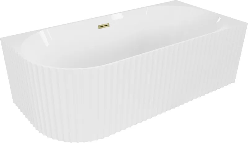 Mexen Gia свободностояща ъглова рифелова вана дясна 150 x 75 см, бяла гланц, преливник златен - 52701507500P-50