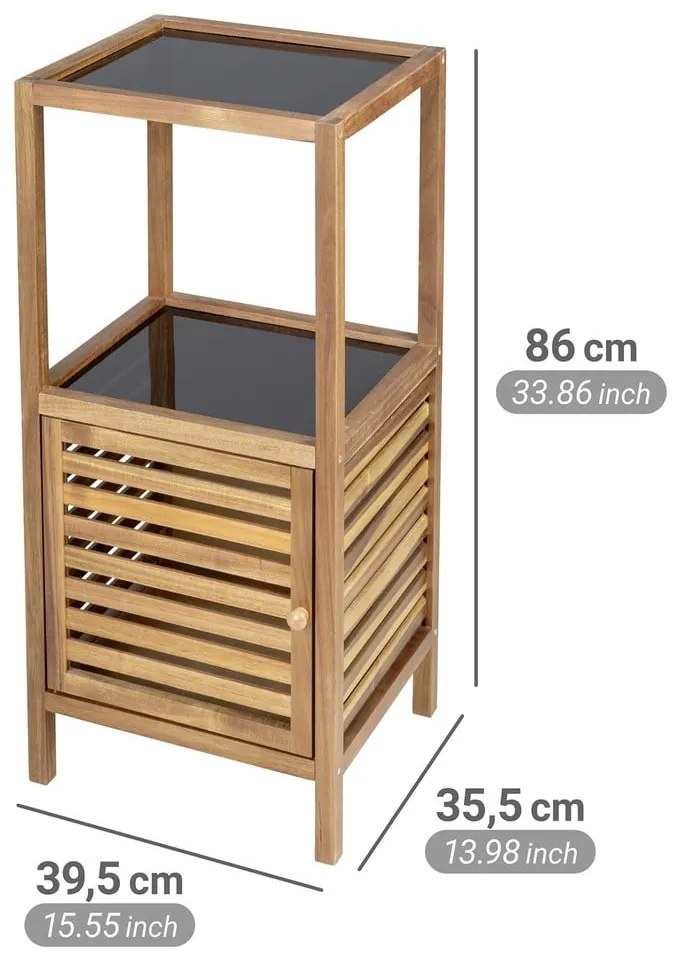 Нисък тесен шкаф за баня от масивна акация в черен и естествен цвят 39,5x86 cm Fondi – Wenko