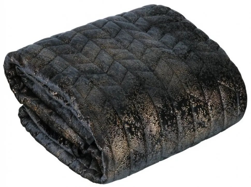 Капитонирано черно кадифено покривало със златиста апликация Ширина: 170 см | Дължина: 210 см