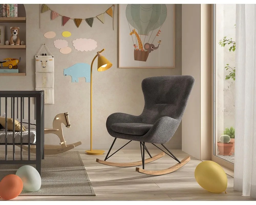 Сив люлеещ се детски стол от плат букле ROCKY – Vipack