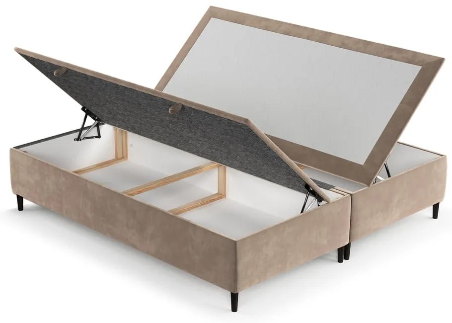 Бежово тапицирано двойно легло с място за съхранение 200x200 cm Tate – Maison de Rêve