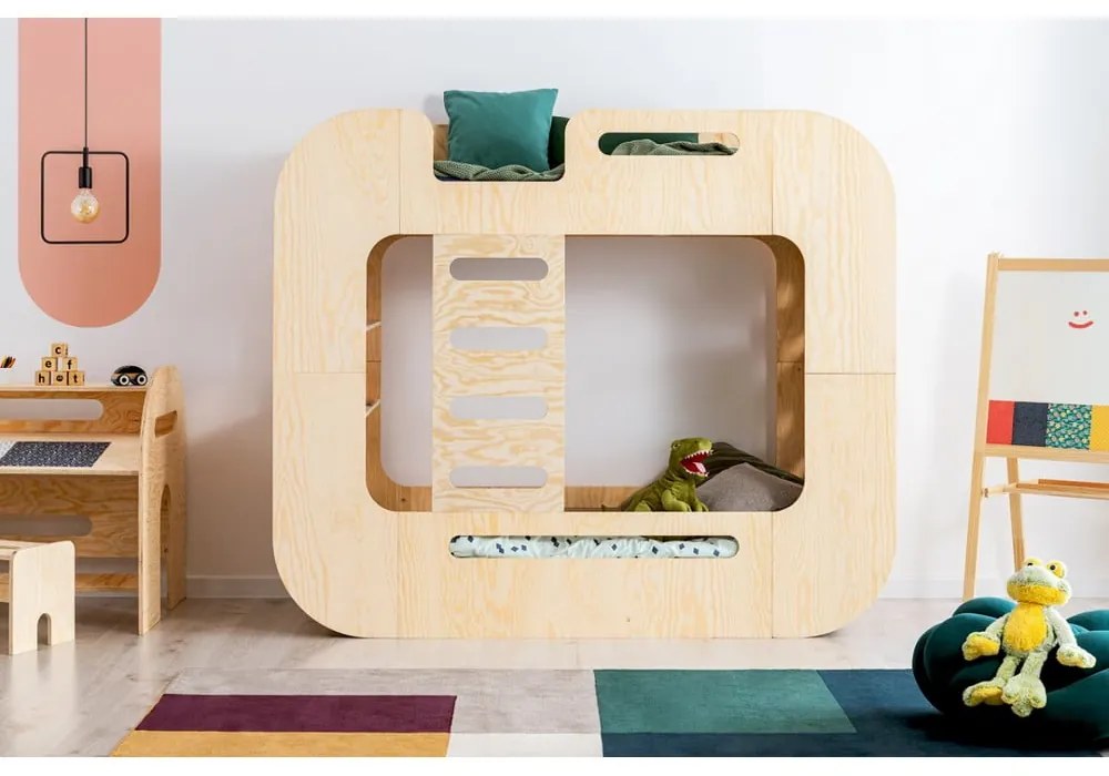 Двуетажно легло с място за съхранение 90x200 cm в естествен цвят Mundo - Adeko