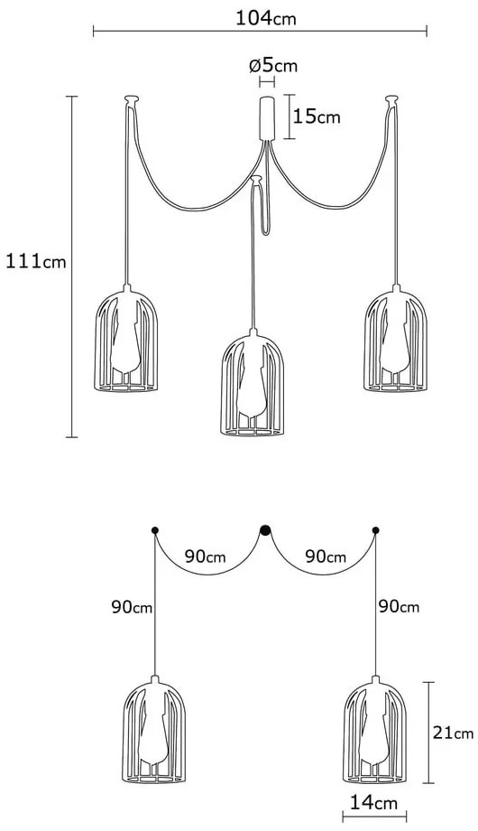 Черна висяща лампа за 3 крушки Pamukkale - Opviq lights