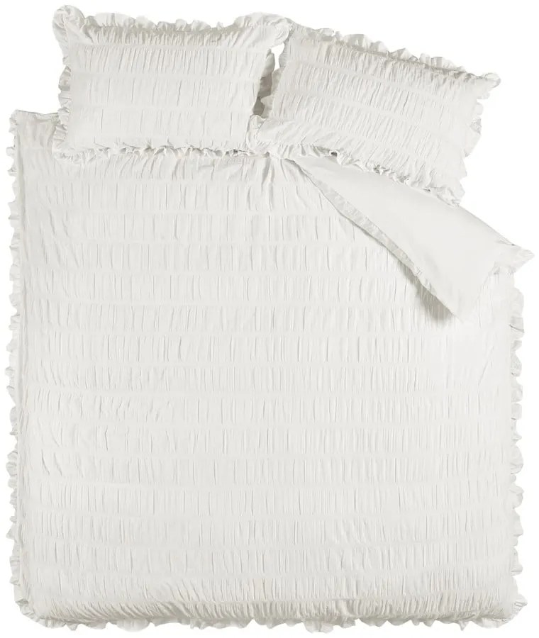Бяло двойно удължено крепово спално бельо 230x220 cm Seersucker Frill – Catherine Lansfield