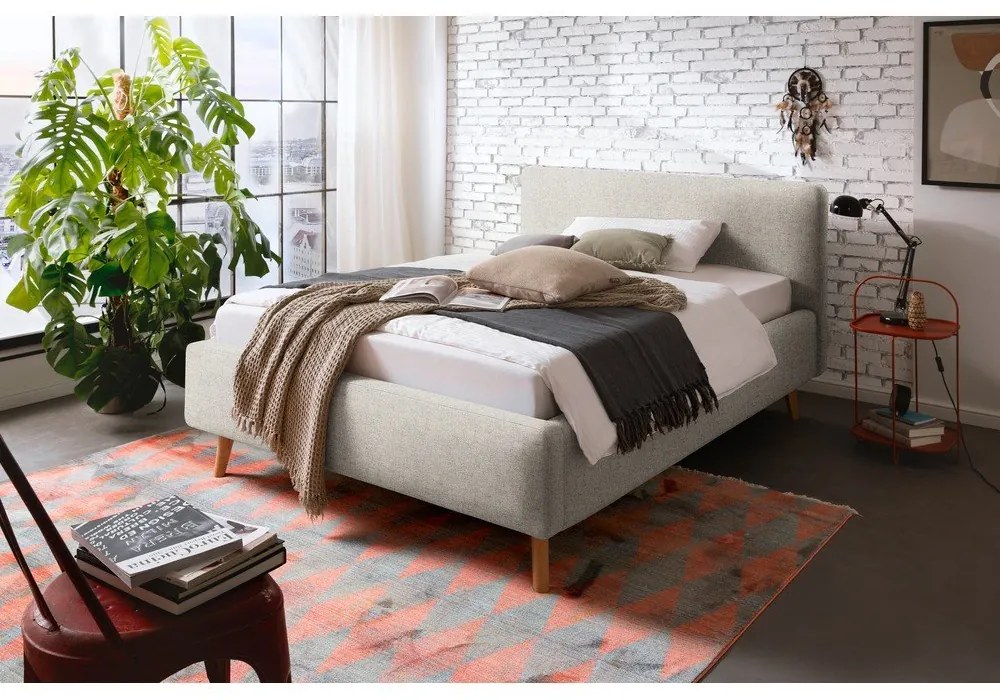 Бежово двойно легло 140x200 cm тапицирано с място за съхранение с включена подматрачна рамка Mattis – Meise Möbel