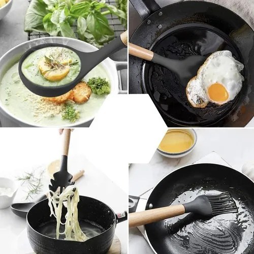 Комплект силиконови прибори за готвене 12бр. с поставка черни Ruhhy