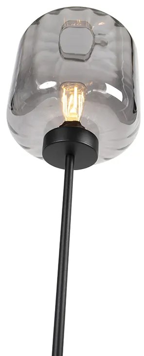 Дизайнерска подова лампа черна с опушено стъкло - Qara