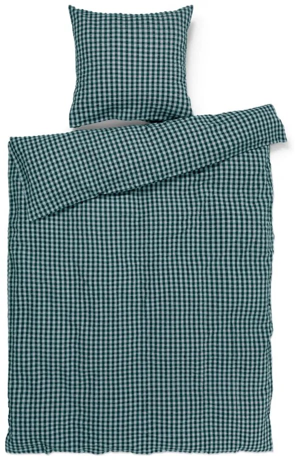 Зелено-синьо единично крепово спално бельо 140x200 cm Bæk&Bølge – JUNA