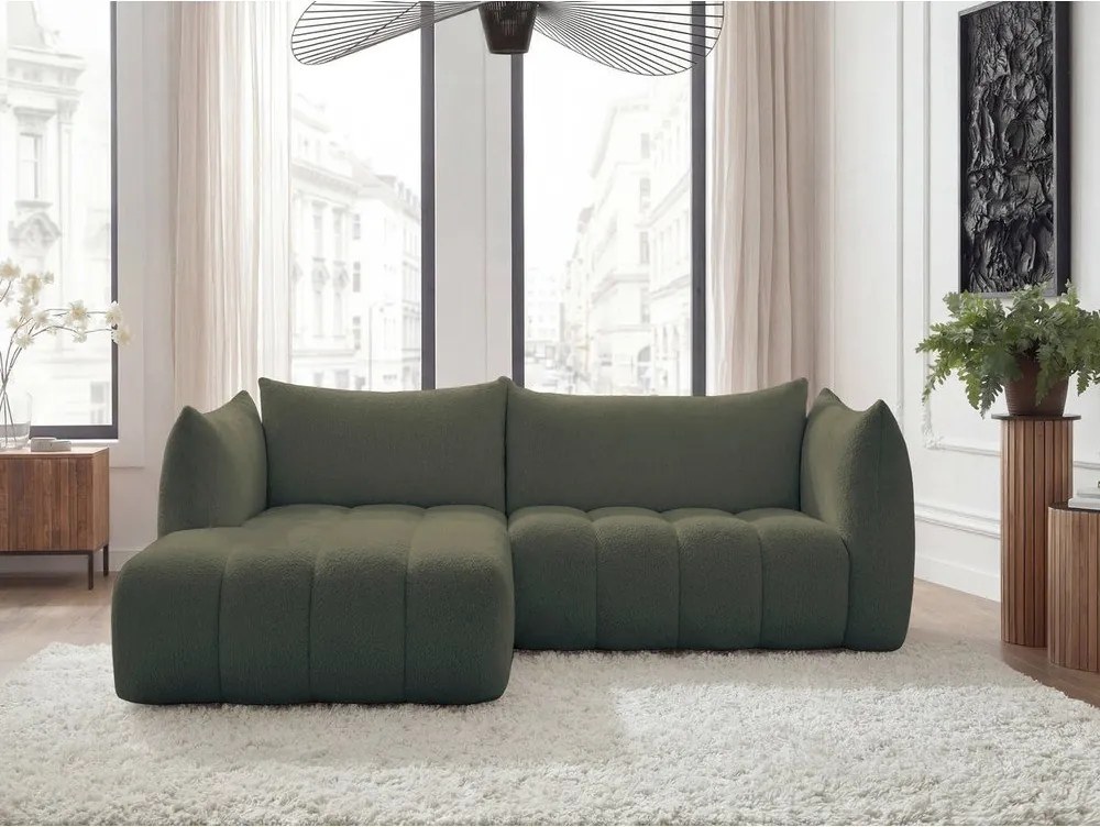 Зелен ъглов диван от прежда с примки от букле (ляв ъгъл) Azra – Bobochic Paris