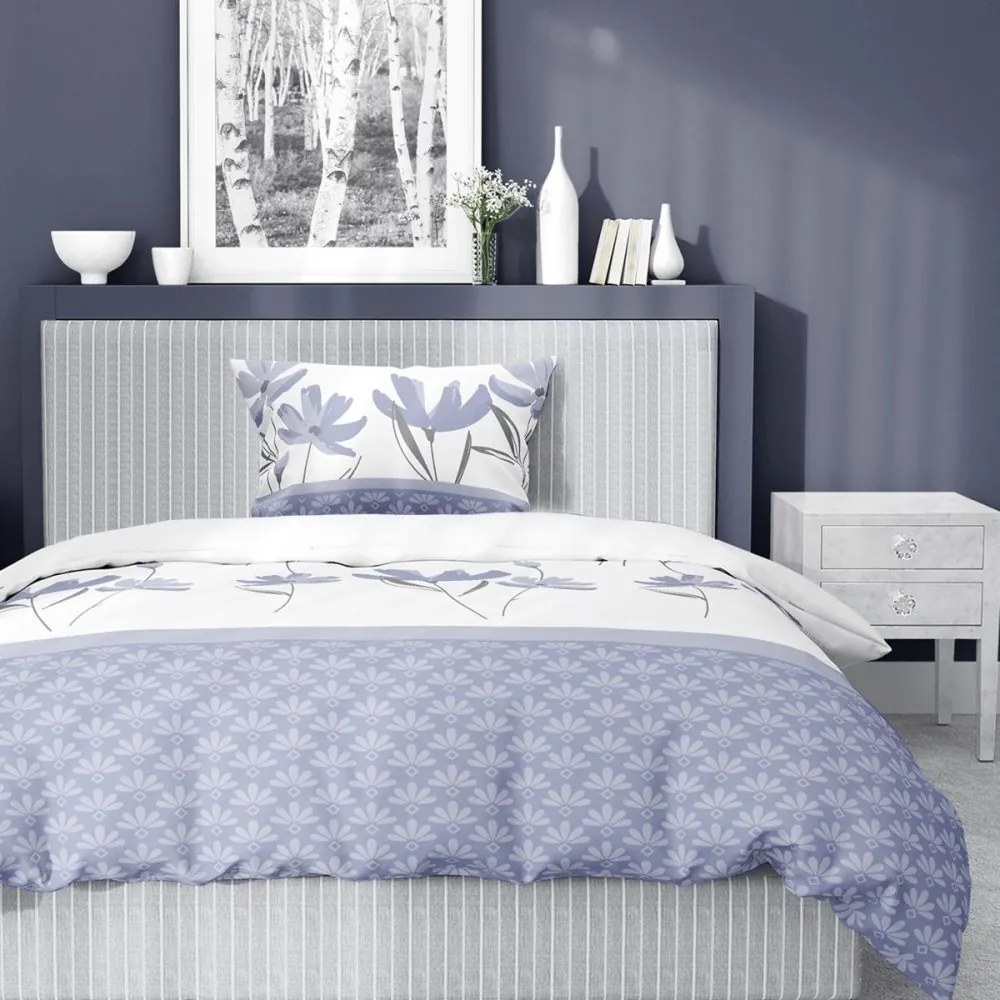 Спално бельо от памучен сатен - лилаво с флорален десен 3 časti: 1ks 160x200 + 2ks 70x80