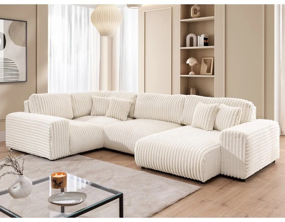 Кремав ъглов диван от рипсено кадифе (ляв ъгъл/U форма) Justin – Ropez