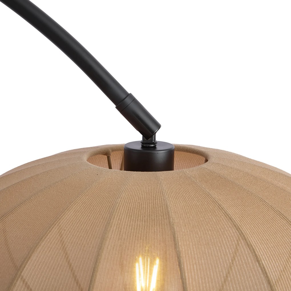 Japandi дъгова подова лампа черна с кафяв абажур - Bida