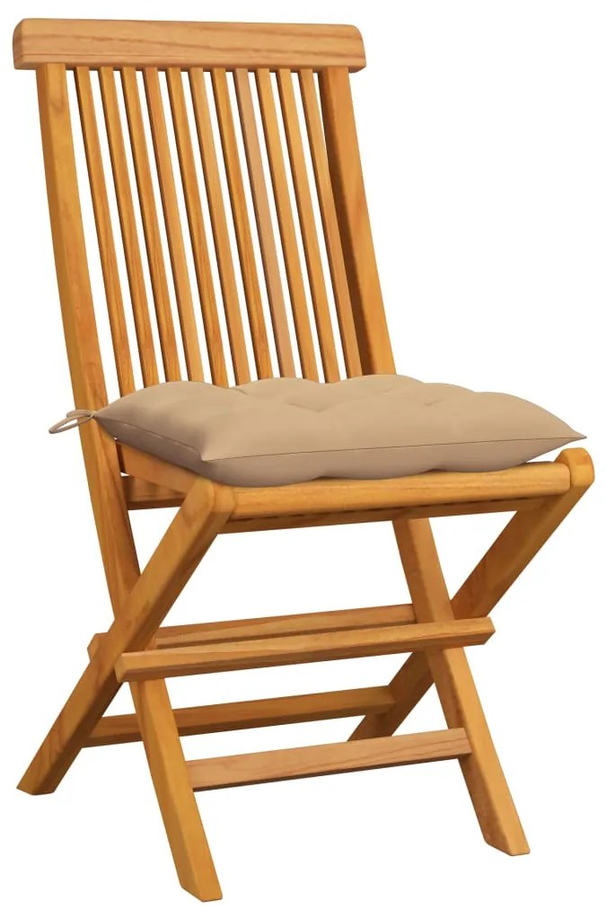 3065608 vidaXL Градински столове с бежови възглавници 6 бр тиково дърво масив