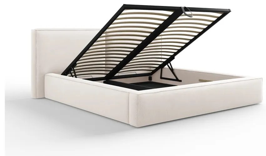Бежово тапицирано двойно легло с място за съхранение и решетка 200x200 cm Arendal - Cosmopolitan Design
