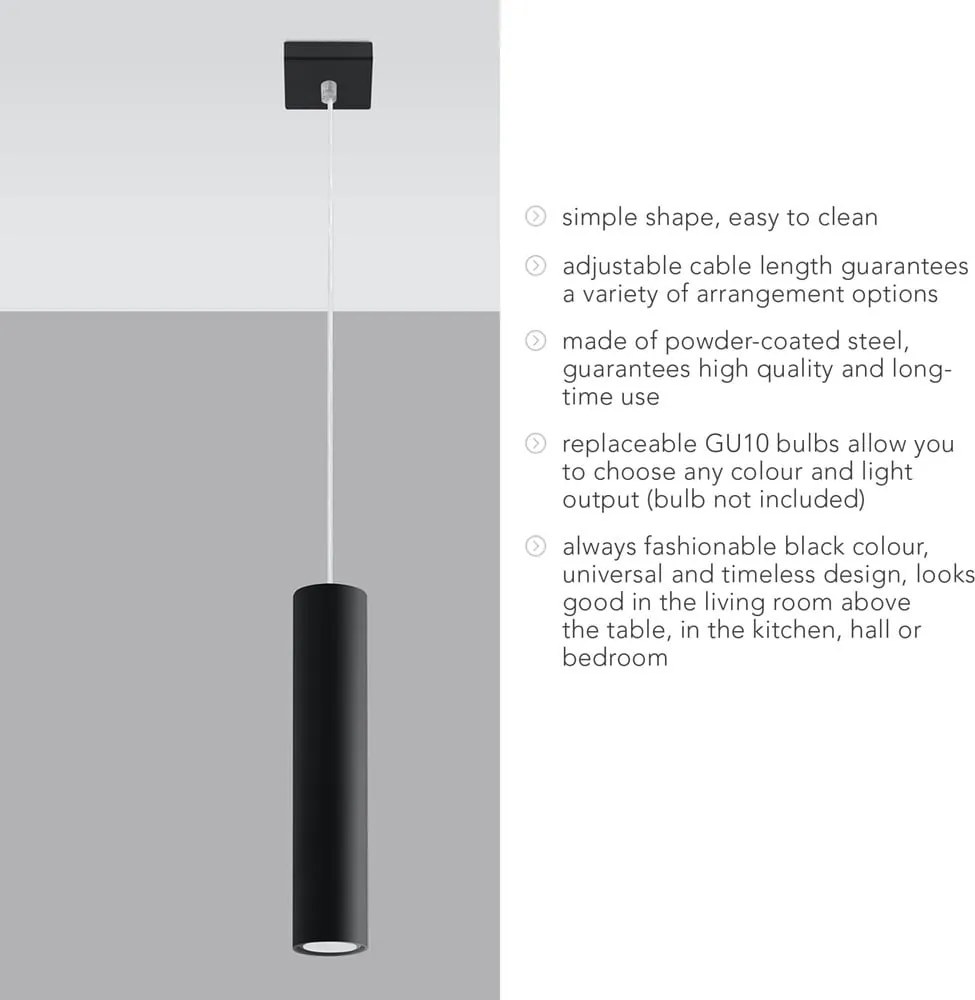 Черно метално висящо осветително тяло Castro – Sollux