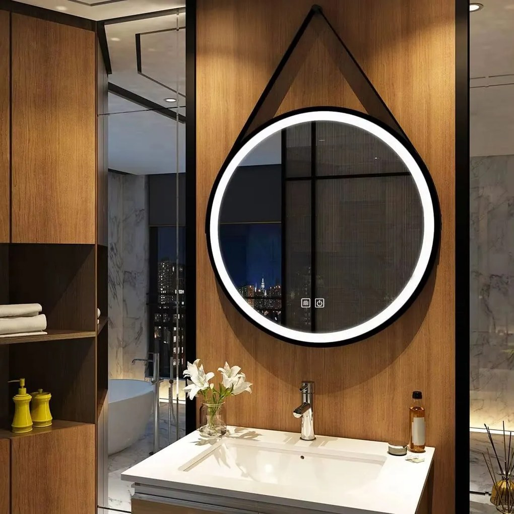 Кръгло LED огледало, висящо на каишка 80cm 105