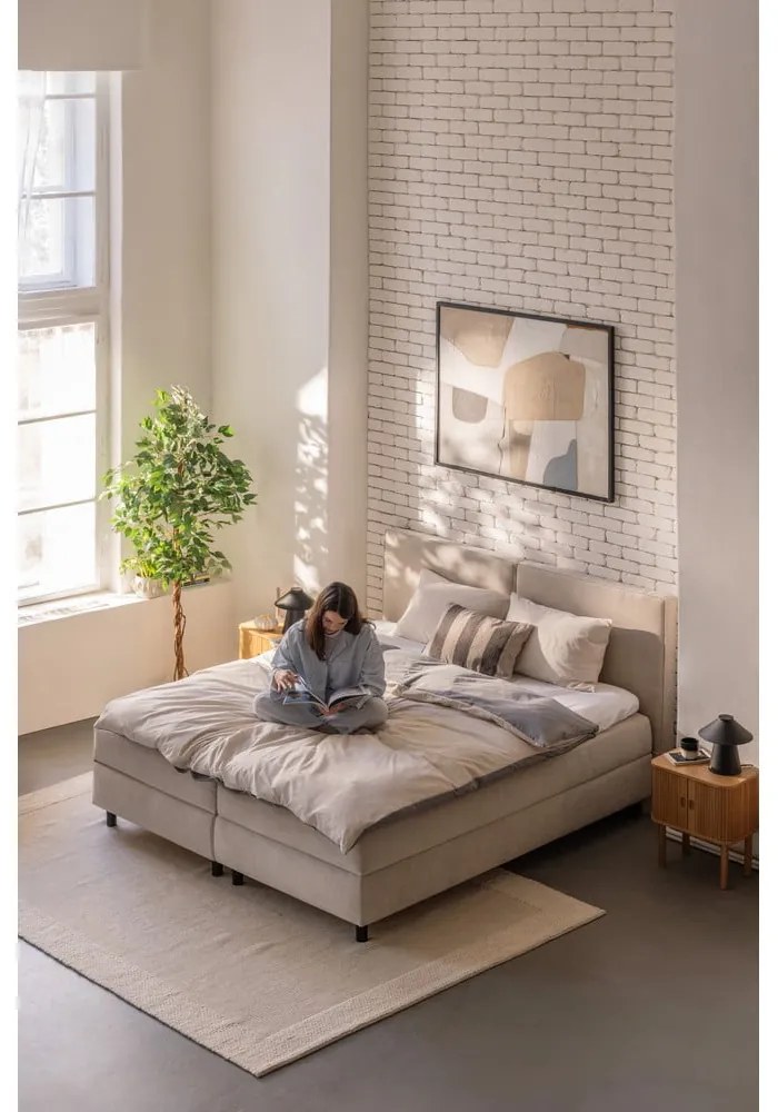 Бежово боксспринг легло с място за съхранение 160x200 cm Elva Bold – Bonami Selection