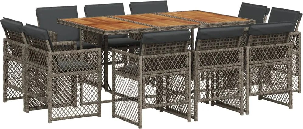 3210854 vidaXL Градински комплект с възглавници 11 части сив полиратан