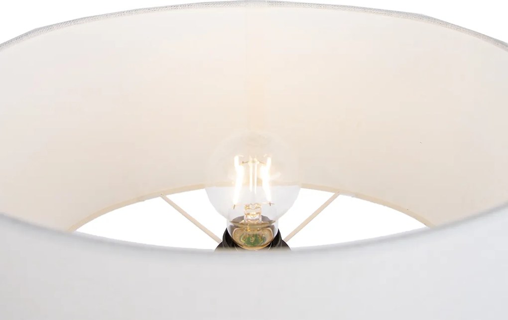 Vloerlamp beige met ovale witte linnen kap 35cm - Thijmen