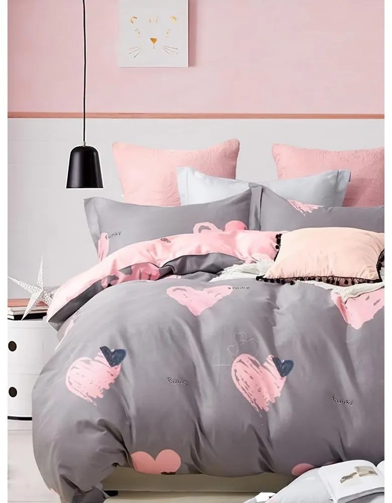 Розово кафяво двойно удължено спално бельо от памук Renforcé с включен долен чаршаф 4 части 200x220 cm Beloved – Mila Home